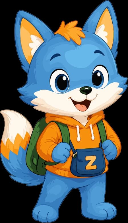 Zuki, una piccola volpe blu con una felpa arancione
